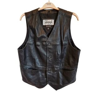 Pelle Studio Wilson's Leather Vest XL Black Sleeveless Biker‎ Motorcycle